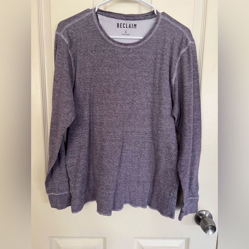 Reclaim Purple Marled Long Sleeve Crew Neck Thermal Top Size L 100% Cotton
